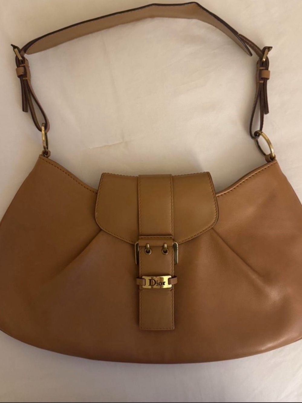 Dior Camel Leather Shoulder Bag with Gold Hardware
